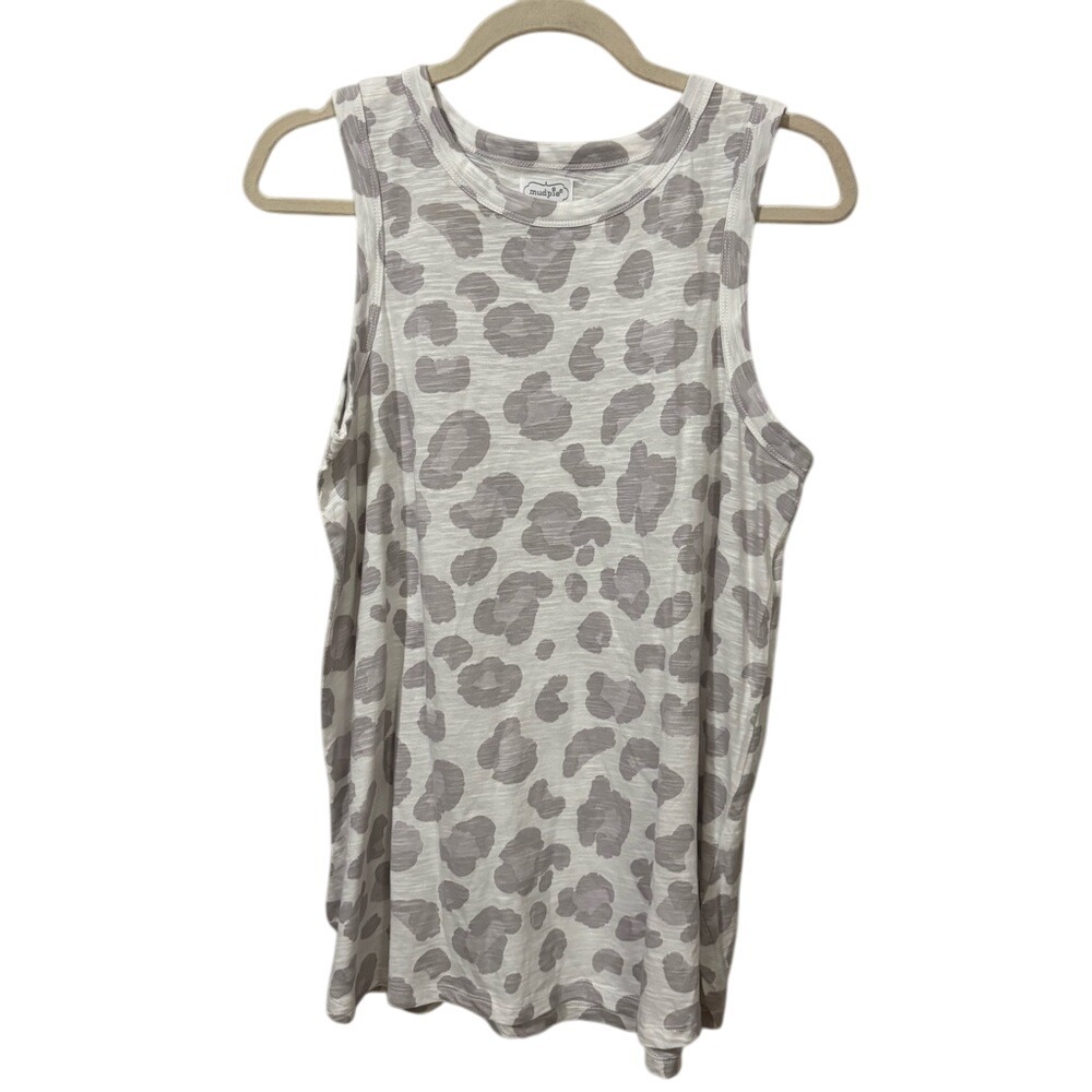 Mud Pie 100% Cotton Slub Tank Curved Hem Side Slit Camo‎ Sleeveless Small